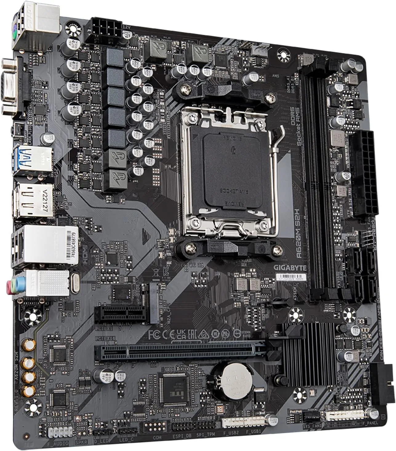 GIGABYTE A620M S2H (AM5/ LGA 1718/ AMD/ A620/ Micro ATX/ 5-Year Warranty/ DDR5/ Single M.2/ PCIe 4.0/ USB 3.2 Gen1/ Realtek 1GbE LAN/Q-Flash Plus/PCIe EZ-Latch/Motherboard)