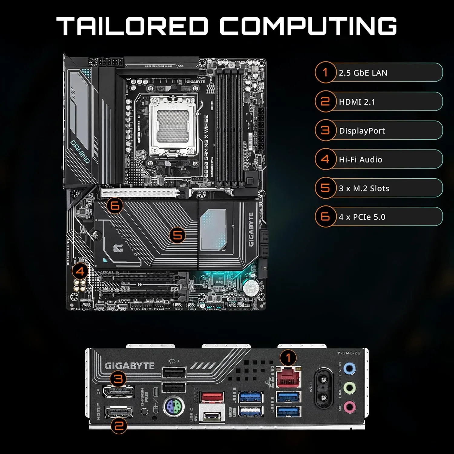 GIGABYTE Gaming X AM5 ATX DDR5 Motherboard - PCIe 5.0, Triple M.2, USB-C, Wi‑Fi 6E, 2.5GbE LAN