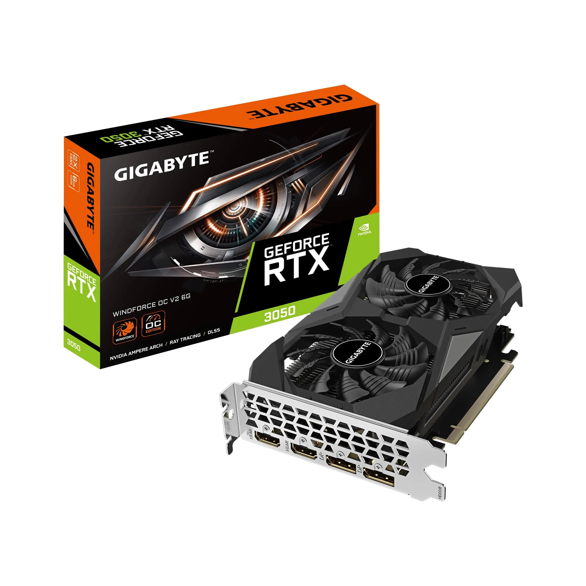 GIGABYTE GeForce RTX 3050 WINDFORCE OC V2 6G Graphics Card, 2X WINDFORCE Fans, 6GB GDDR6