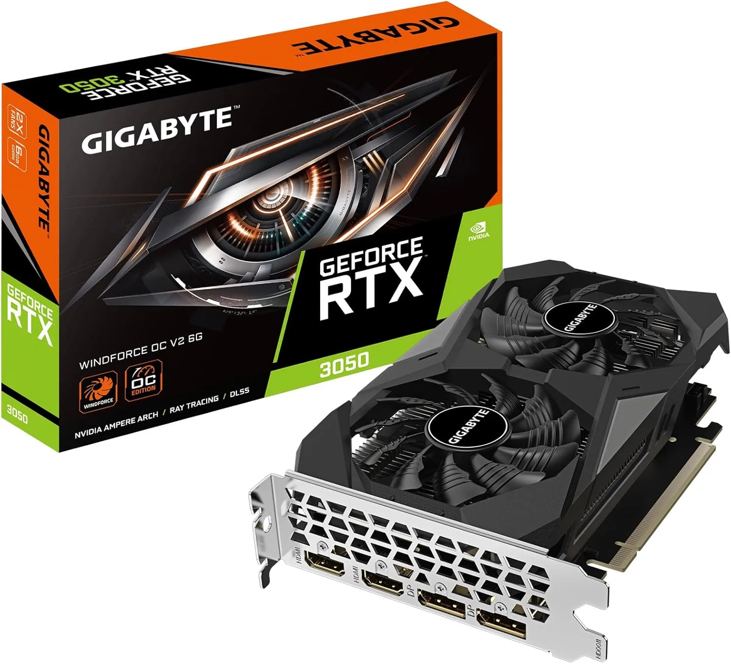 GIGABYTE GeForce RTX 3050 WINDFORCE OC V2 6G Graphics Card, 2X WINDFORCE Fans, 6GB GDDR6