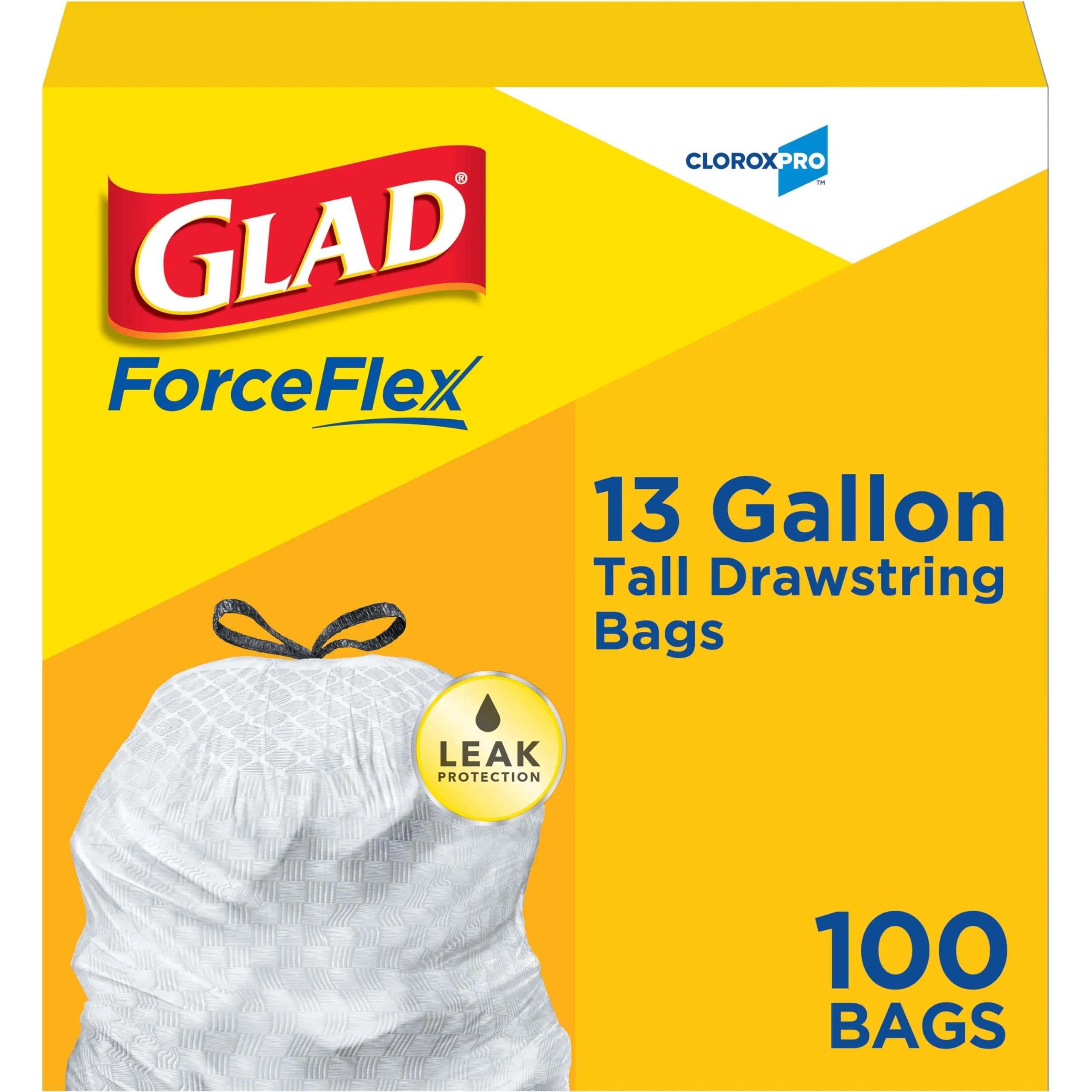 Glad ForceFlex Tall Kitchen Drawstring Trash Bags, 13 Gallon, 100 Count