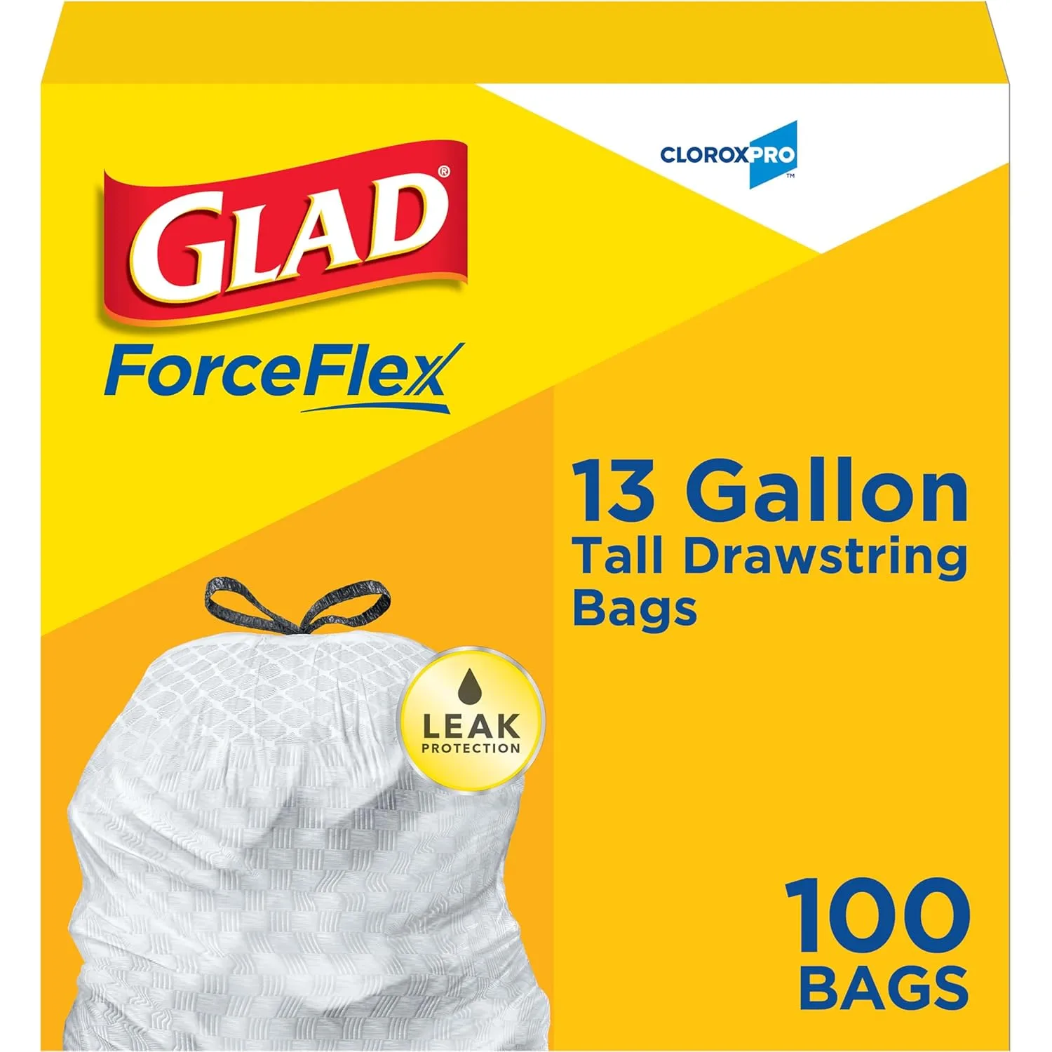 Glad ForceFlex Tall Kitchen Drawstring Trash Bags, 13 Gallon, 100 Count