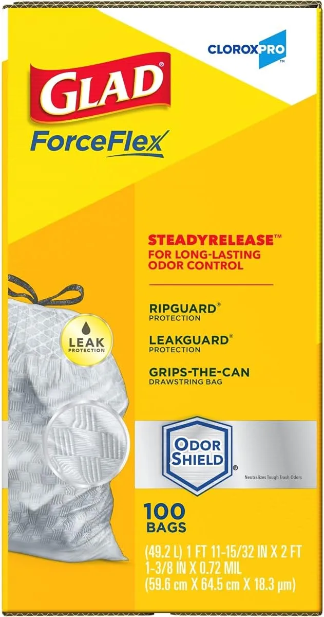 Glad Trash Bags, ForceFlex Tall Kitchen Drawstring Garbage Bags, Clorox 13 Gallon Trash Bags for Tall Trash Can