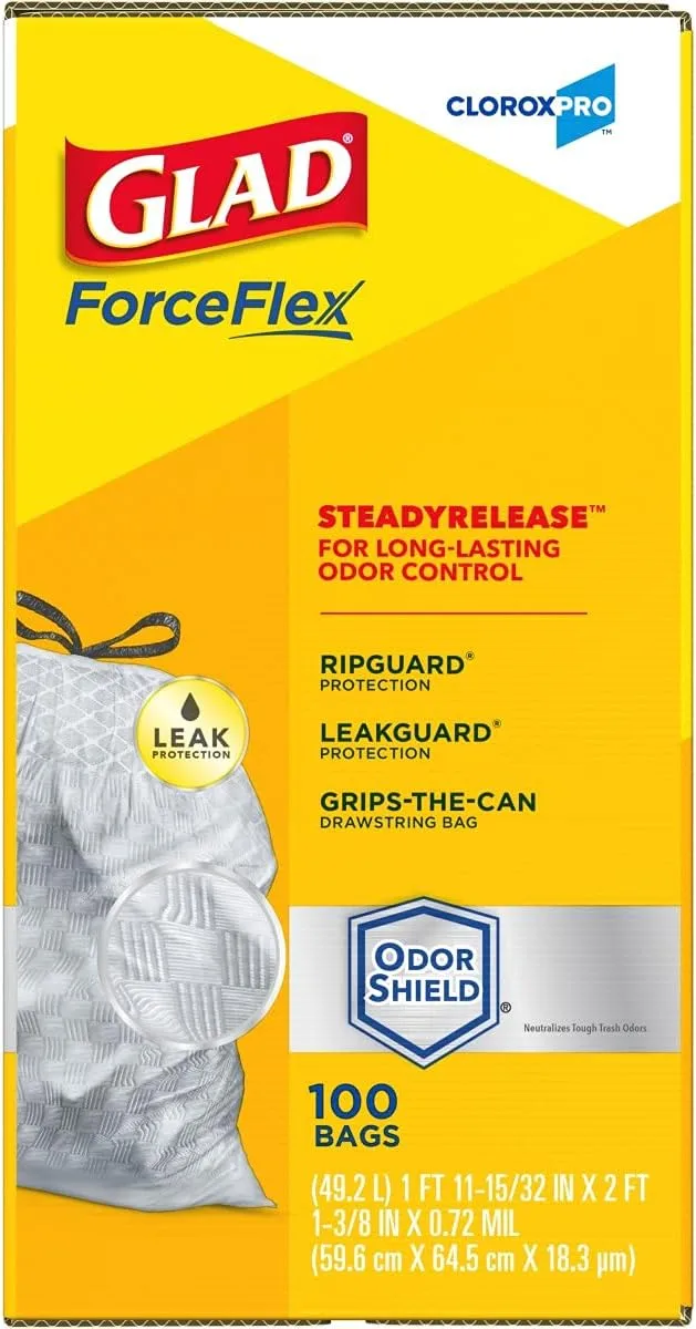 Glad Trash Bags, ForceFlex Tall Kitchen Drawstring Garbage Bags, Clorox 13 Gallon Trash Bags for Tall Trash Can