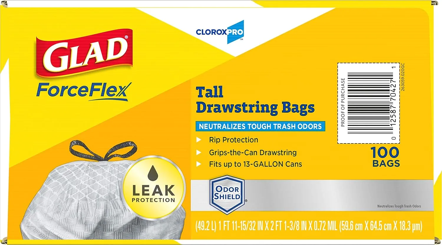 Glad Trash Bags, ForceFlex Tall Kitchen Drawstring Garbage Bags, Clorox 13 Gallon Trash Bags for Tall Trash Can