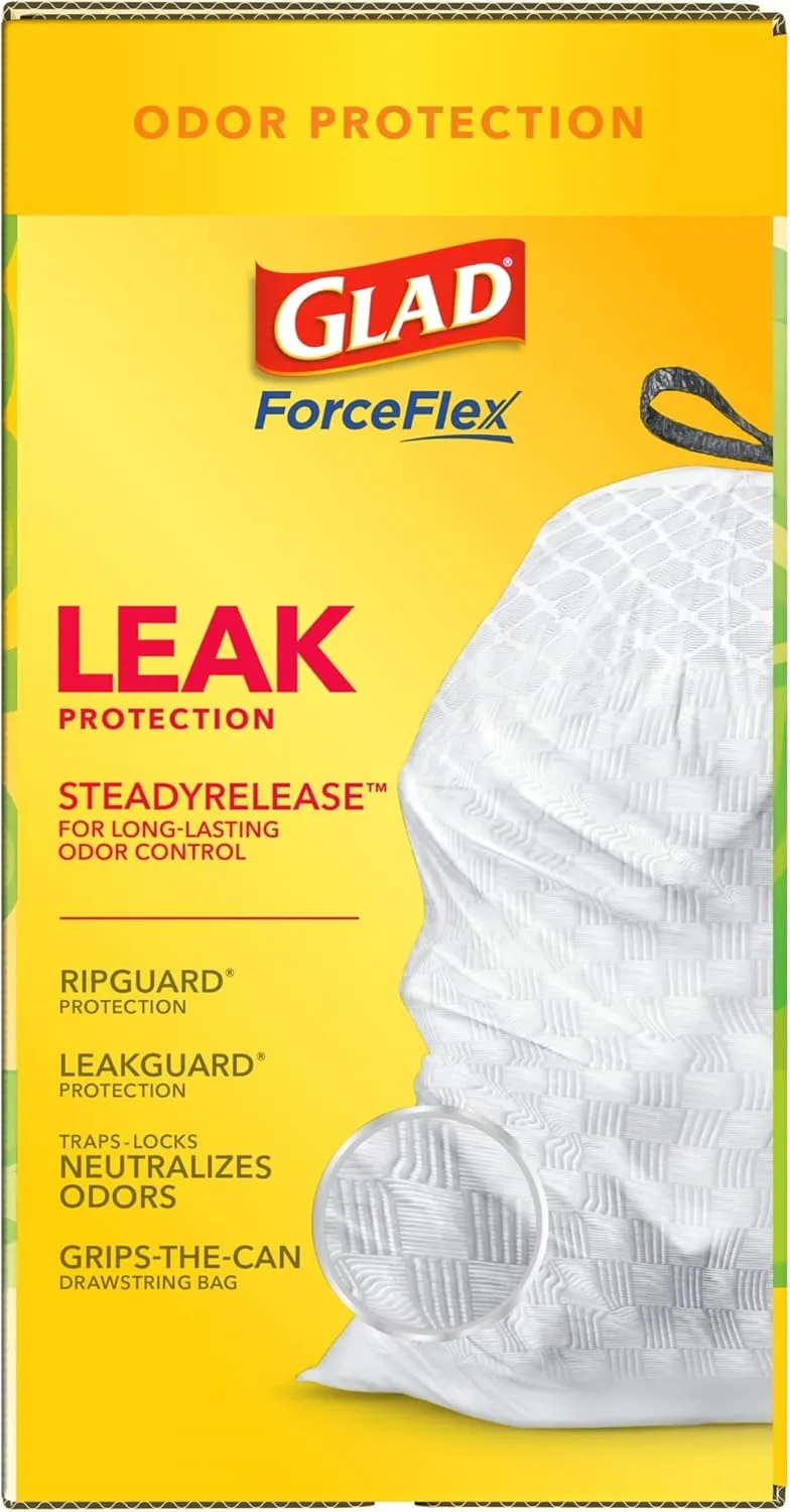 Glad® ForceFlex Tall Kitchen Drawstring Trash Bags - 13 Gallon White Trash Bag, Gain Original scent with Febreze Freshness - 110 Count