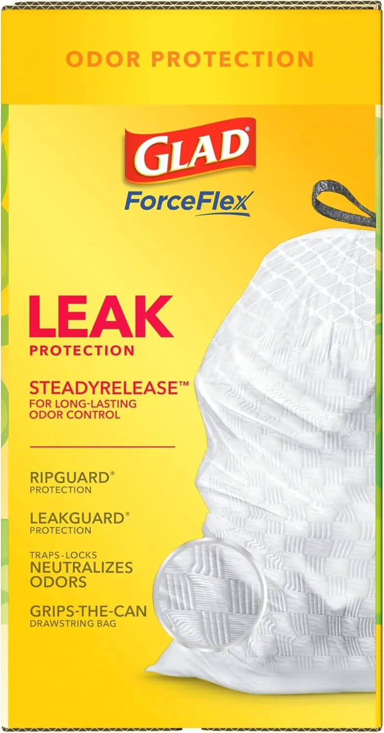 Glad® ForceFlex Tall Kitchen Drawstring Trash Bags - 13 Gallon White Trash Bag, Gain Original scent with Febreze Freshness - 110 Count