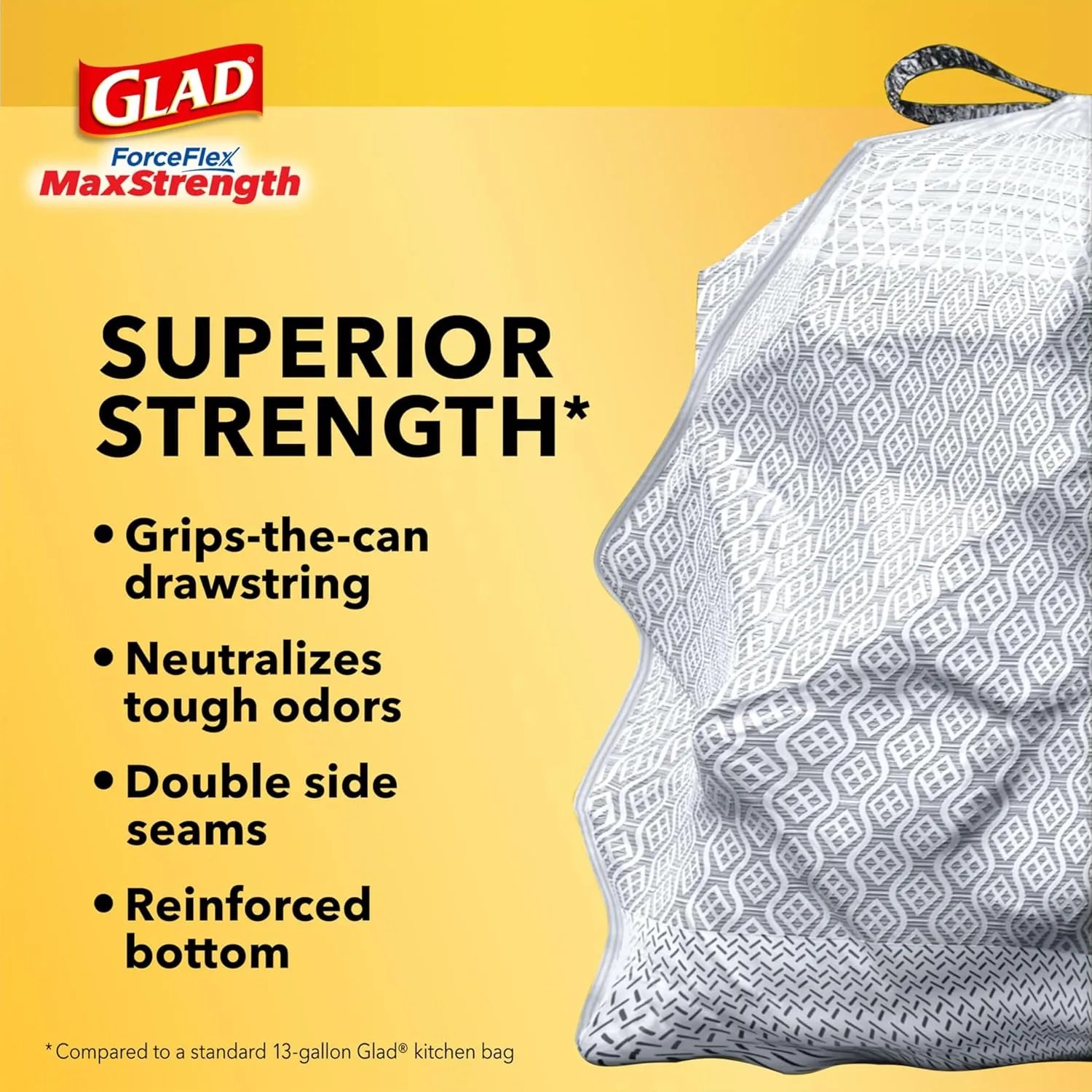 Glad ForceFlex MaxStrength X-Large Kitchen Drawstring Trash Bags, 20 Gallon, Fresh Clean Scent with Febreze, 30 Count