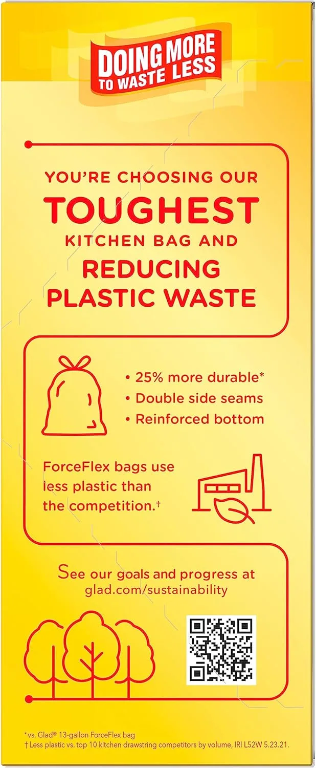 Glad ForceFlex MaxStrength X-Large Kitchen Drawstring Trash Bags, 20 Gallon, Fresh Clean Scent with Febreze, 30 Count