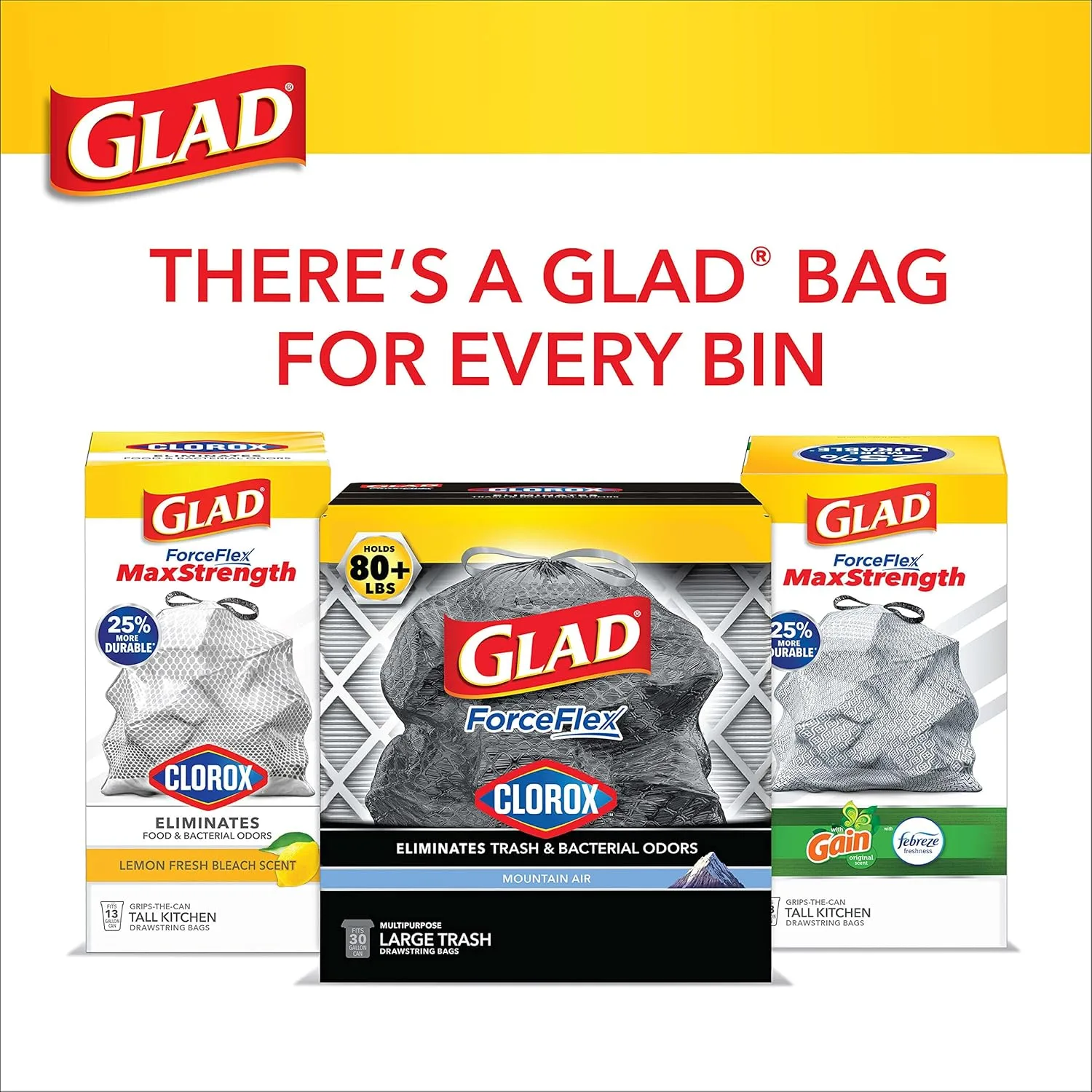 Glad Trash Bags, ForceFlexPlus Black Large Drawstring Garbage Bags, 30 Gal, 25 Ct (Package May Vary) 25 Count (Pack of 1)