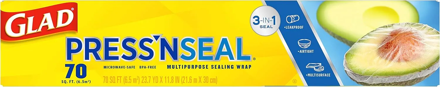 Glad Press'n Seal Plastic Food Wrap - 70 Sq Ft Roll (11.8 in x 71.1 ft)