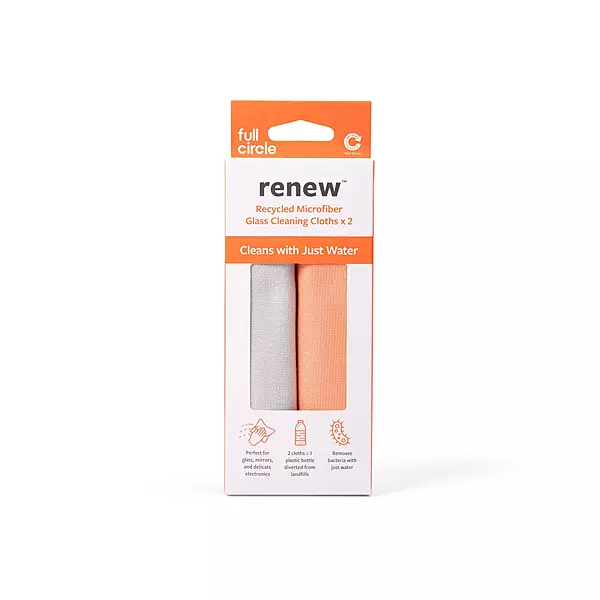 Full Circle Recycled Microfiber Glass Cleaning Cloths - Set of 2