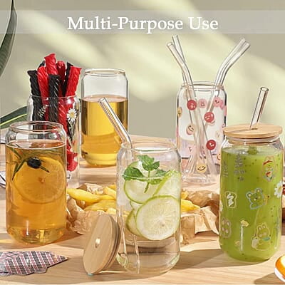 Glass Cups with Lids and Straws - 16oz Glass Cups with Lids and Straws - 16oz