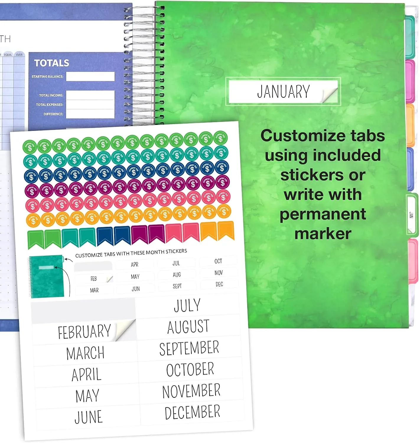 Global Printed Products Budget Planner & Monthly Bill Organizer With 12 Envelopes and Pockets. Expense Tracker Notebook