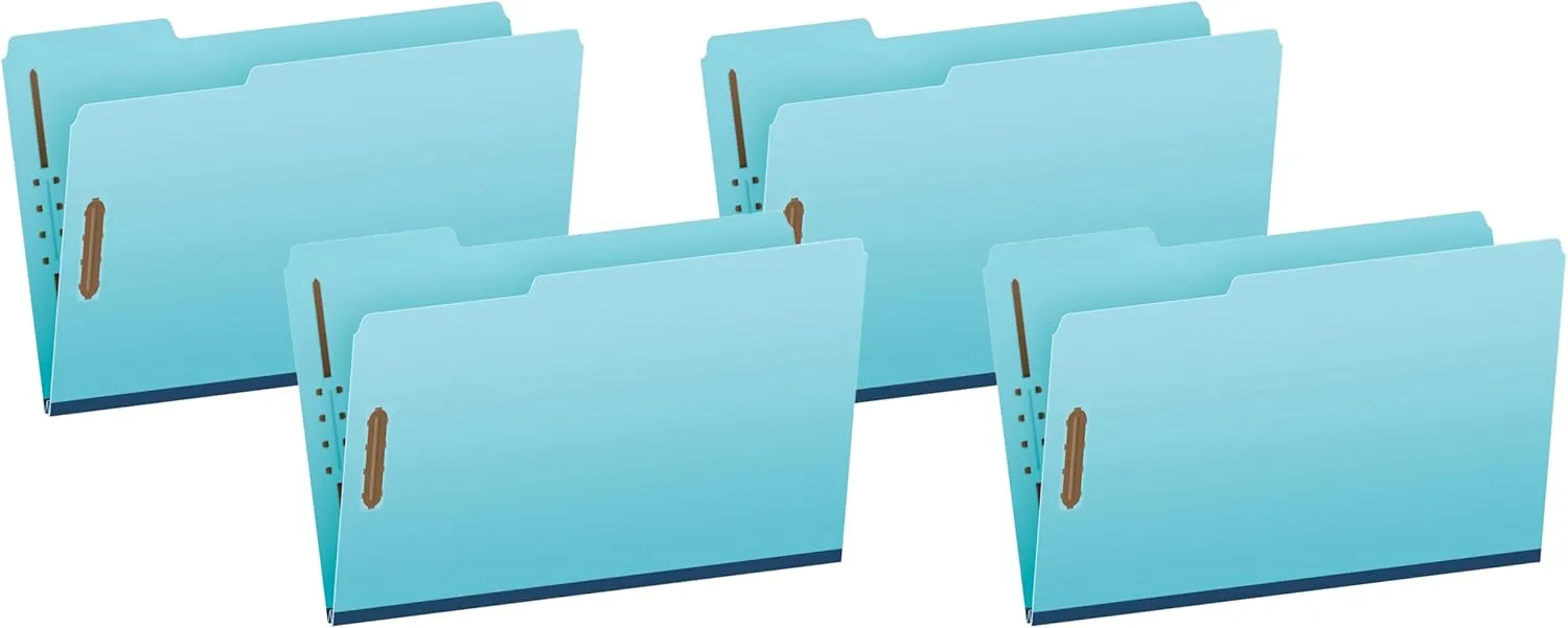 Globe Weis Pendaflex Pressboard Folders With Fasteners, 1/3 Cut, Legal Size, 30% Recycled, Blue, Pack Of 25