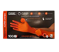 First Glove Orange Nitrile Gloves, Large - Box of 100 8 Mil Diamond-Textured