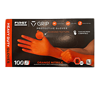 First Glove Orange Nitrile Gloves, Large - Box of 100 8 Mil Diamond-Textured