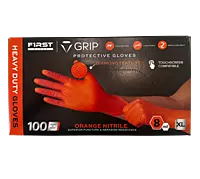 First Glove Orange Nitrile Gloves, XL - Box of 100 8 Mil Diamond-Textured