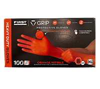 First Glove Orange Nitrile Gloves, XL - Box of 100 8 Mil Diamond-Textured