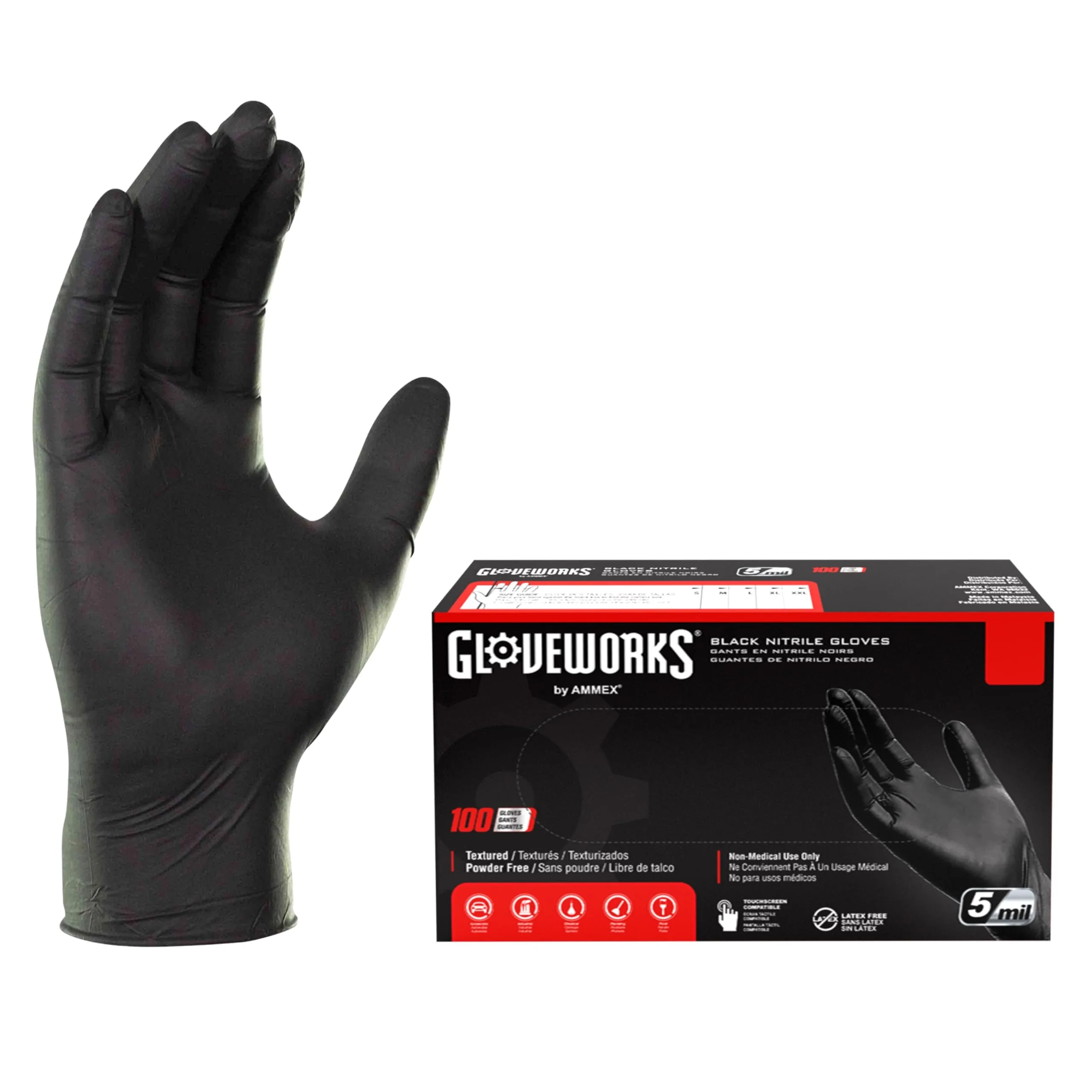 GLOVEWORKS Industrial Black Nitrile Disposable Gloves, 5 Mil, Box of 100