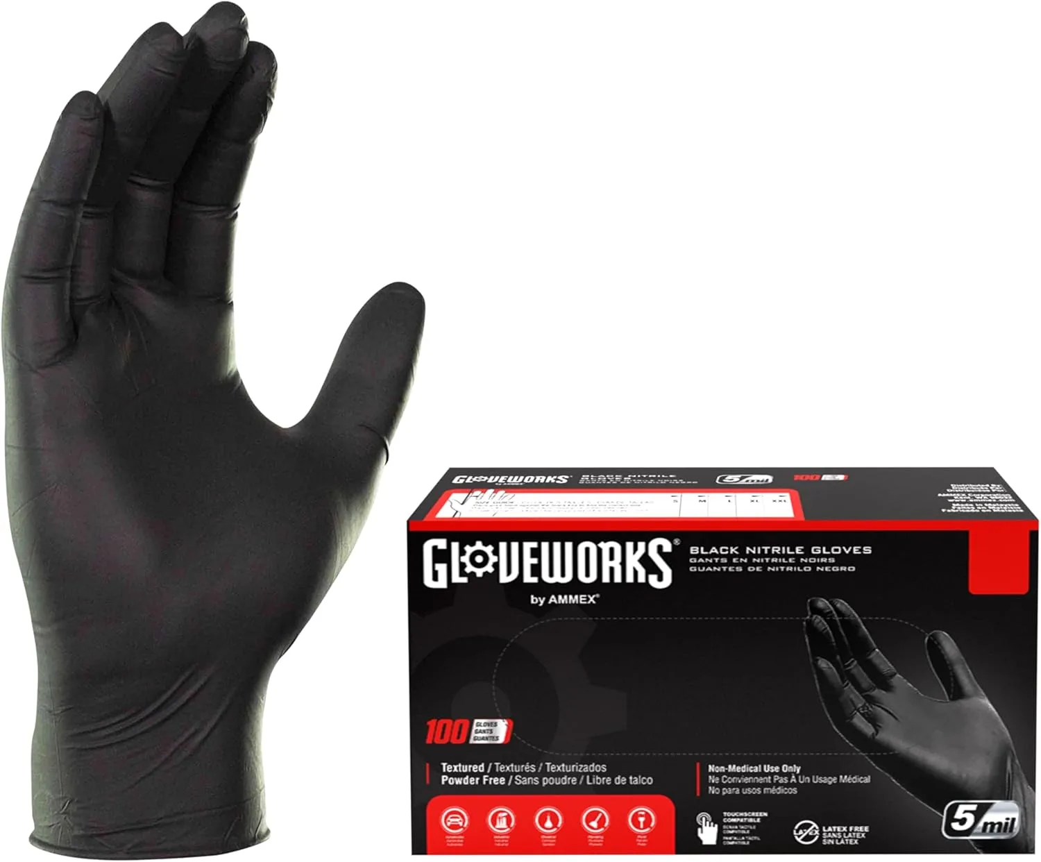GLOVEWORKS Industrial Black Nitrile Disposable Gloves, 5 Mil, Box of 100