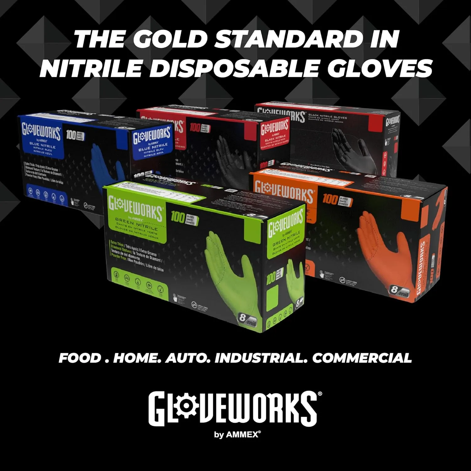 GLOVEWORKS Industrial Black Nitrile Disposable Gloves, 5 Mil, Box of 100