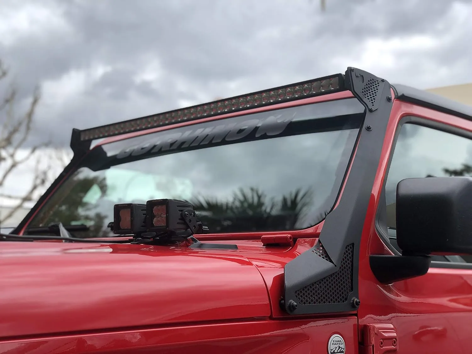 Go Rhino XE Windshield LED Light Frame for 50" LED Light Bar | Mild Steel, Textured Black | 730500T | Fits 2018-2024 Jeep Wrangler JL/JLU; 2020-2024 Jeep Gladiator JT Excludes Mojave Models