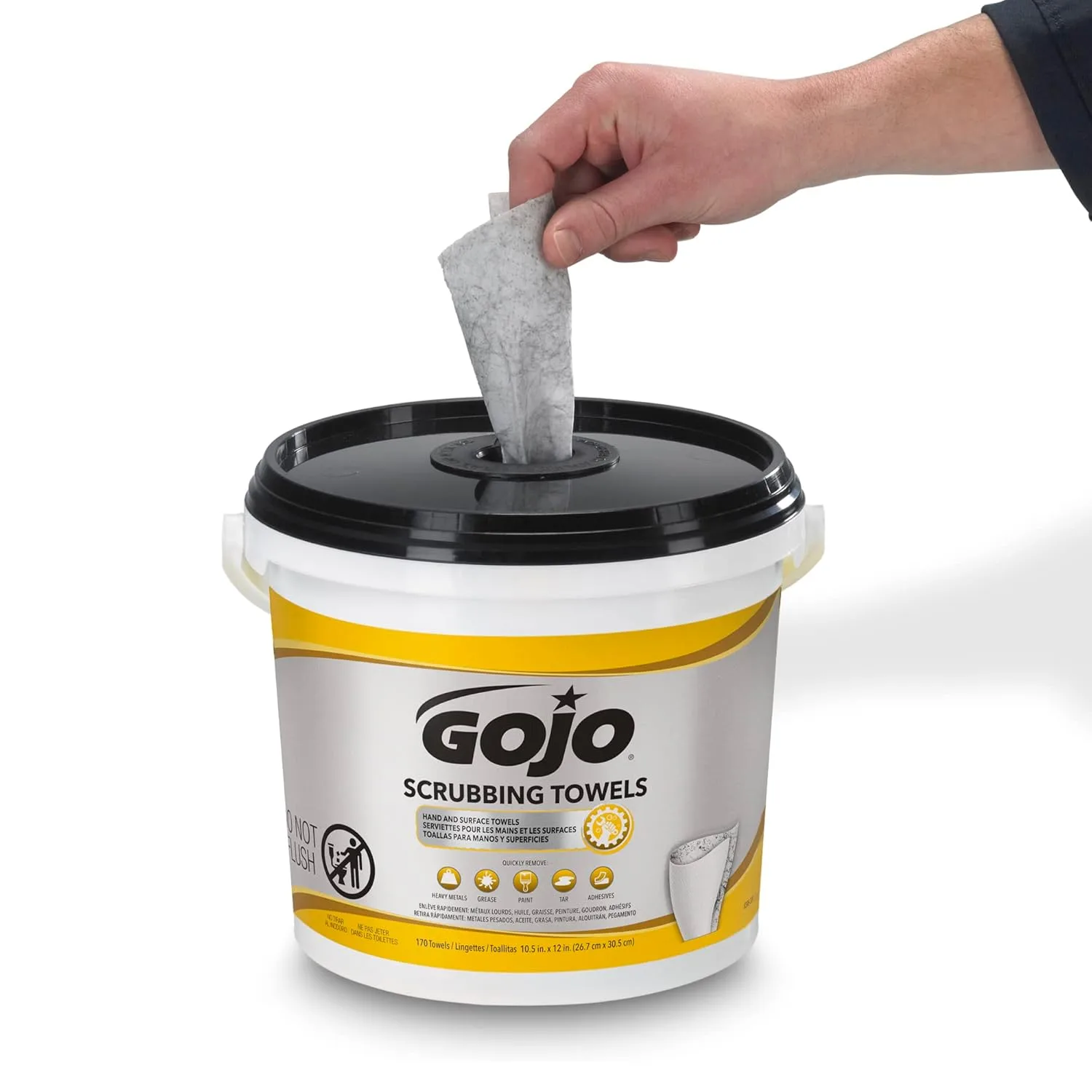 GOJO Scrubbing Towels, Fresh Citrus Scent, 170 Count Extra Large Dual Textured Wet Towels Bucket (Pack of 2) – 6398-02