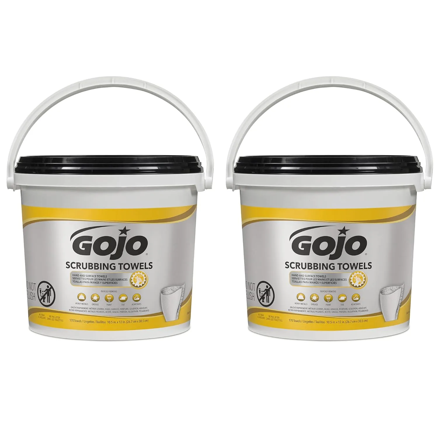 GOJO Scrubbing Towels, Fresh Citrus Scent, 170 Count Extra Large Dual Textured Wet Towels Bucket (Pack of 2) – 6398-02