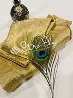 Saree Blouse.Golden Banarasi Brocade Blouse with Piping and Bead Work Lace on High Round Neck