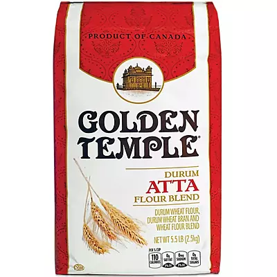20lb bag of Golden Temple Durum Atta, premium Canadian wheat flour for soft rotis.