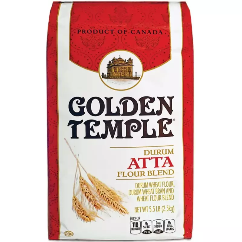 20lb bag of Golden Temple Durum Atta, premium Canadian wheat flour for soft rotis.