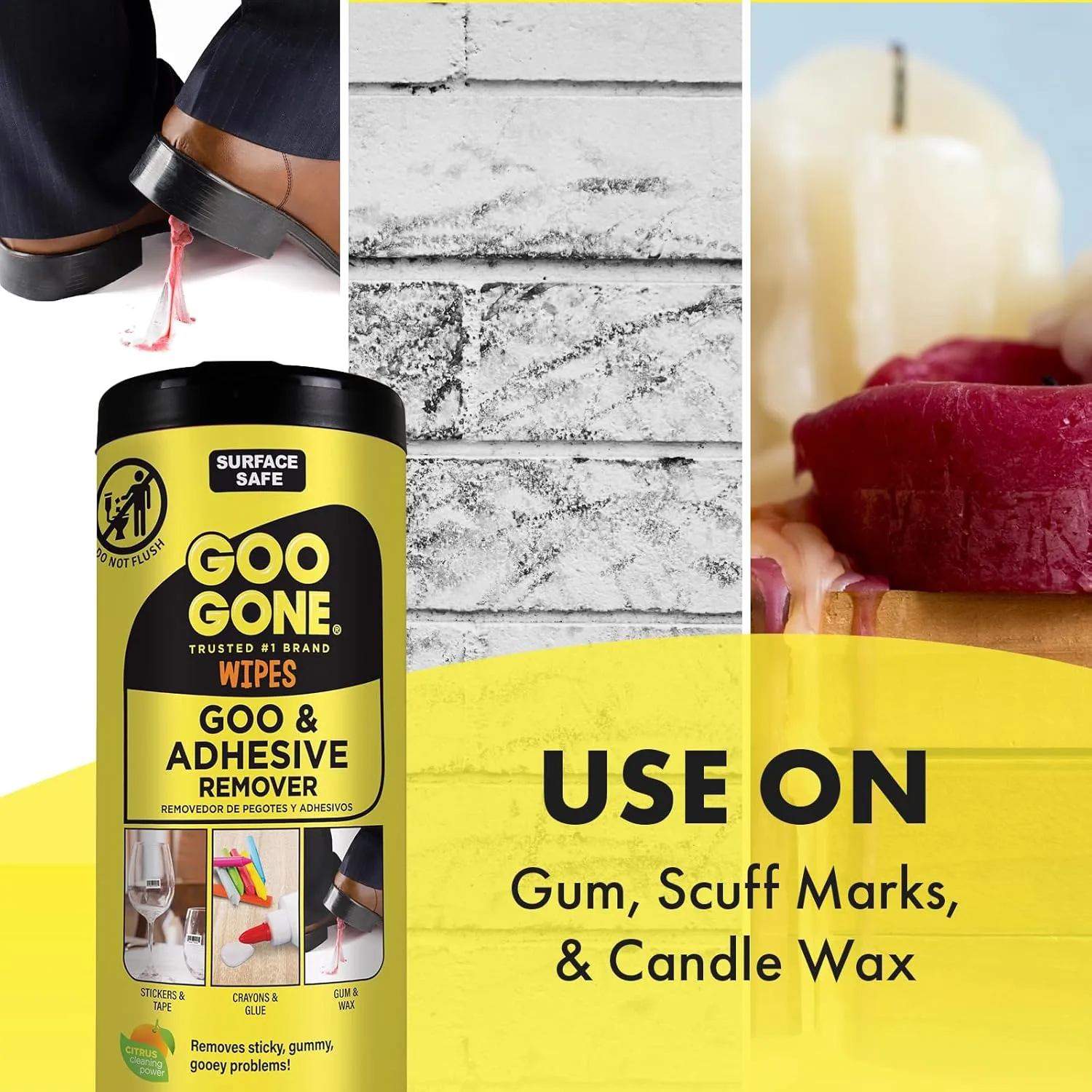 Goo Gone Clean Up Wipes Adhesive Remover - 24 Count - Removes Adhesive Residue Labels Stickers Crayon Tree Sap Gum Masking