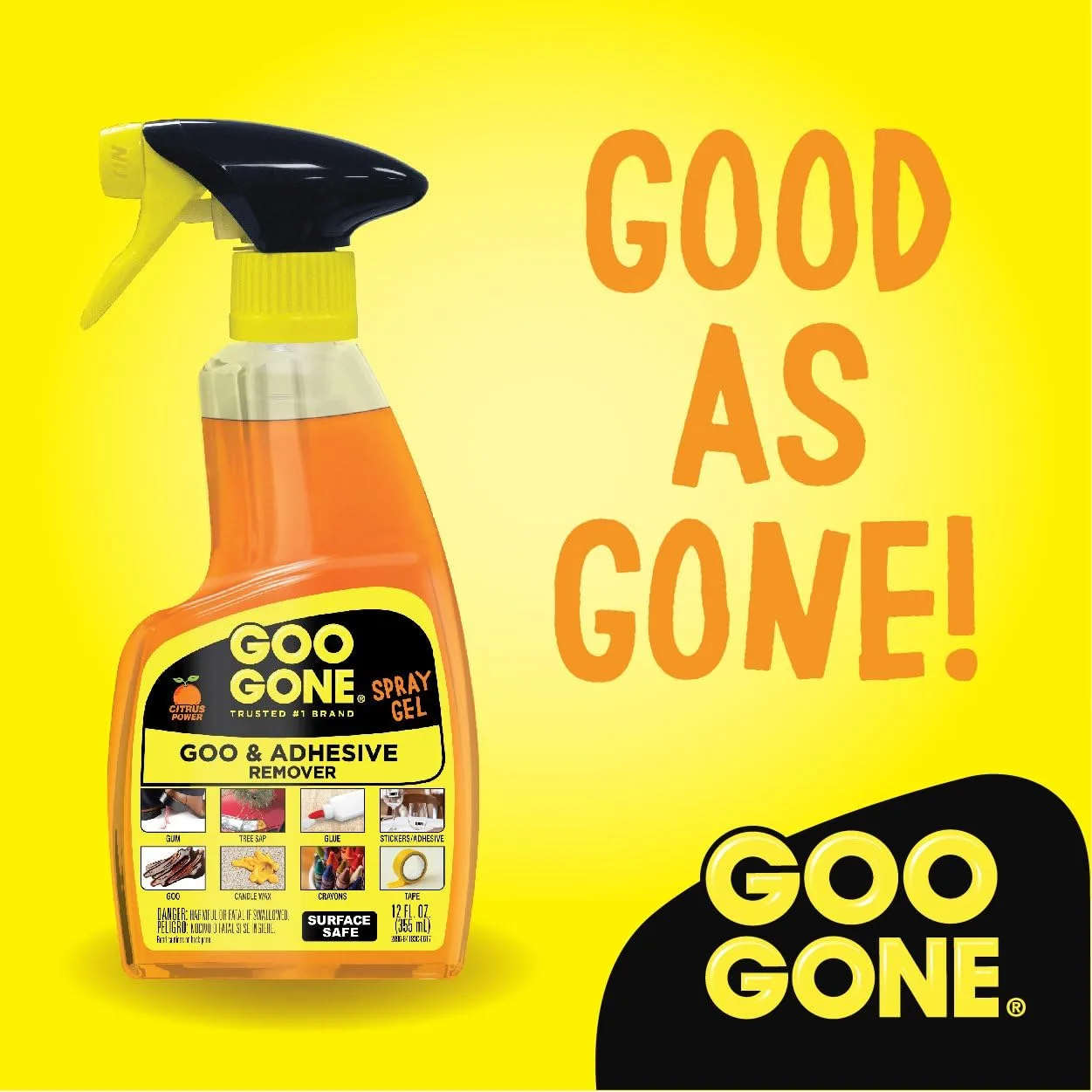 Goo Gone Adhesive Remover Original Spray Gel - Removes Gum, Grease, Stickers - 12 Ounce