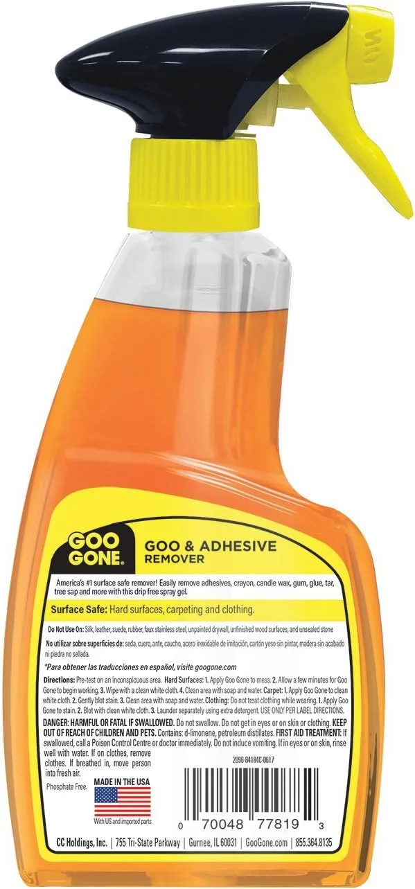 Goo Gone Adhesive Remover Original Spray Gel - Removes Gum, Grease, Stickers - 12 Ounce