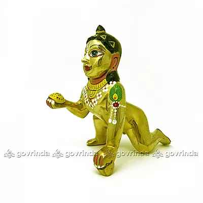 Laddu Gopal with Makeup | Brass Golden Color | Thakur Ji, Kahna, Krishna Murti Idol (Weight: 1750 Gram)