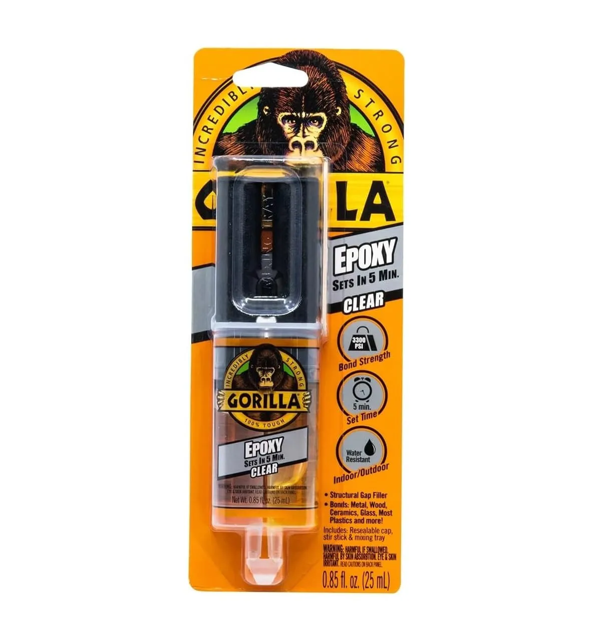 Gorilla 2-Part Clear Epoxy Syringe, 0.85 oz - 5 Minute Set