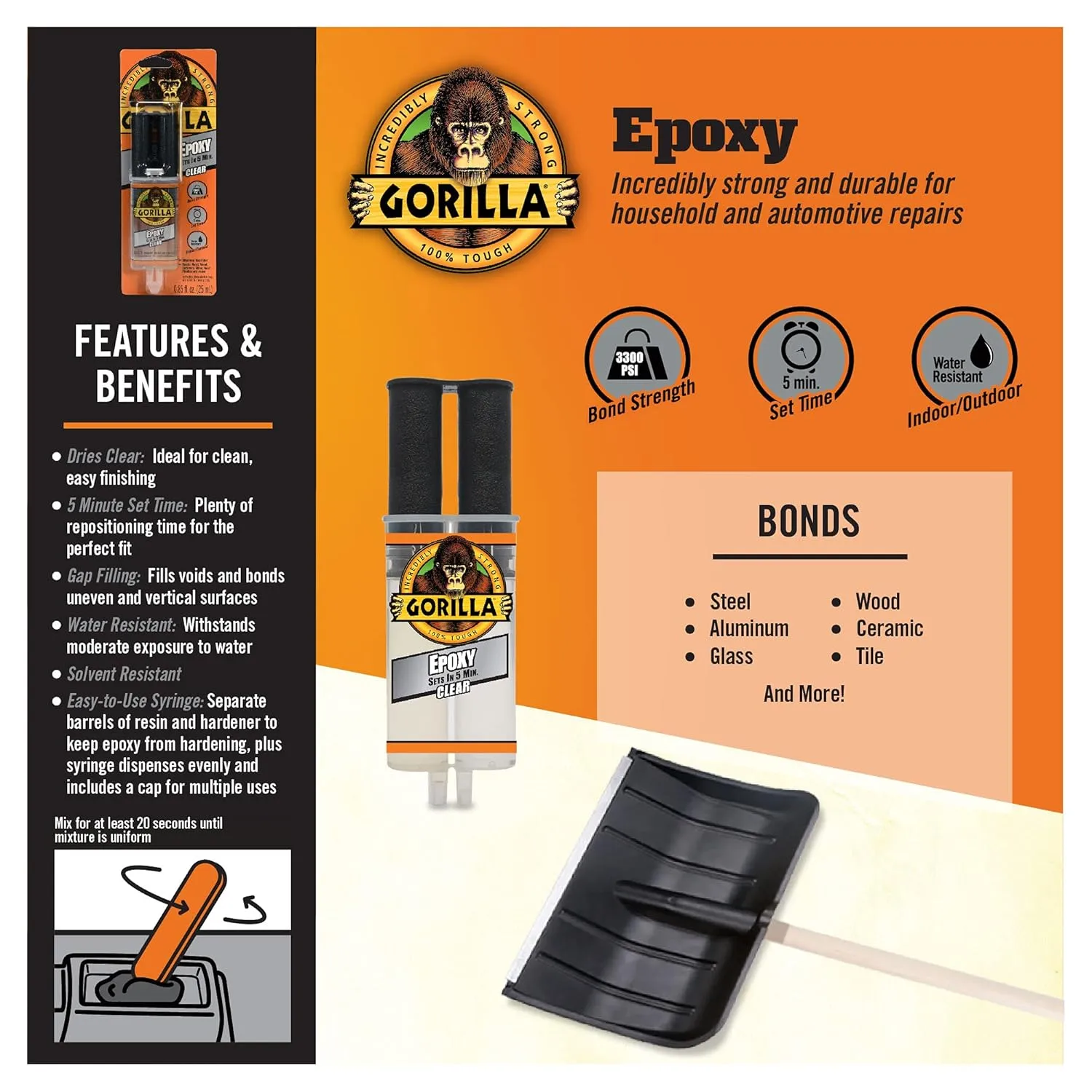 Gorilla 2-Part Clear Epoxy Syringe, 0.85 oz - 5 Minute Set