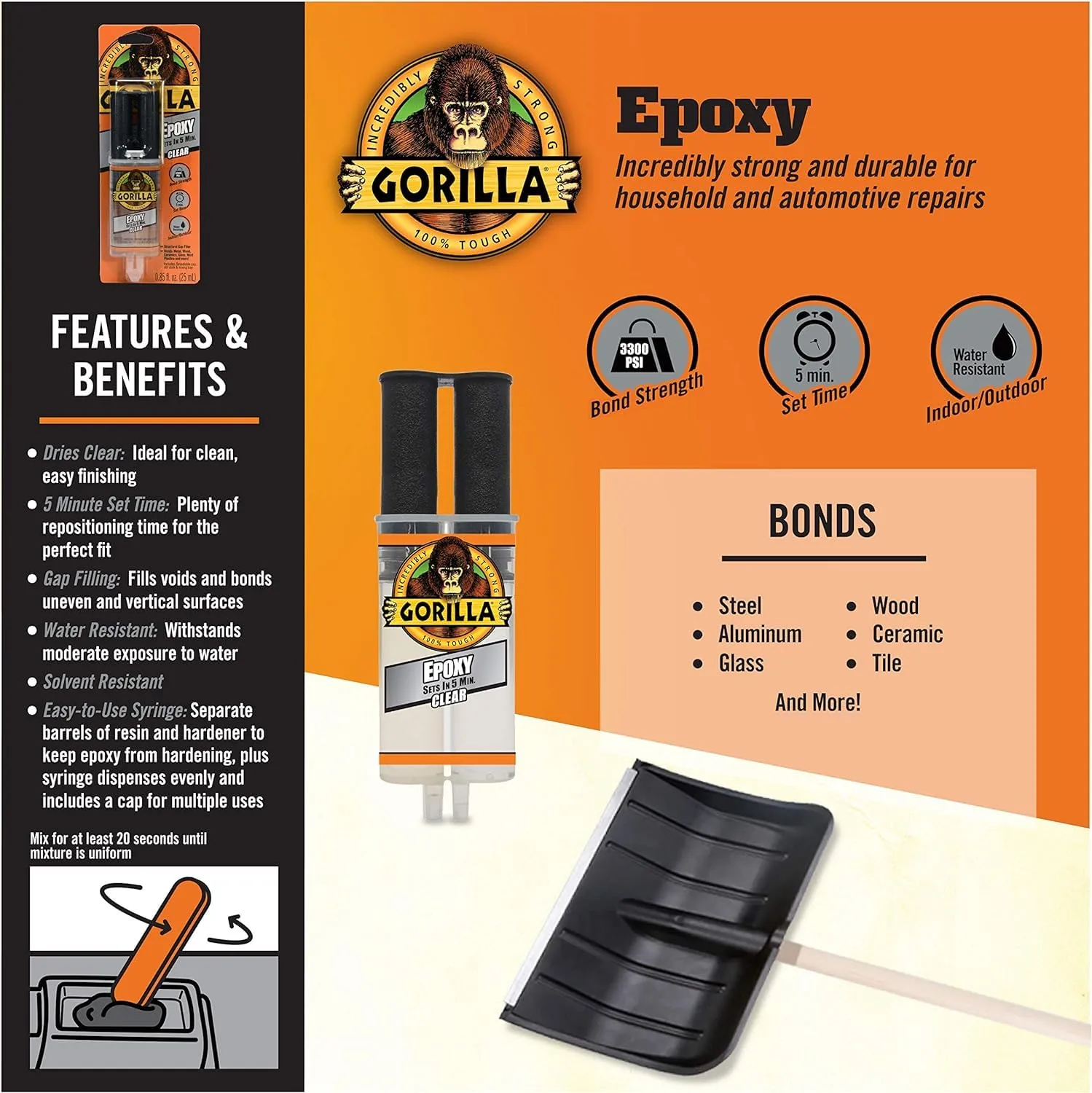Gorilla 2-Part Clear Epoxy Syringe, 0.85 oz - 5 Minute Set