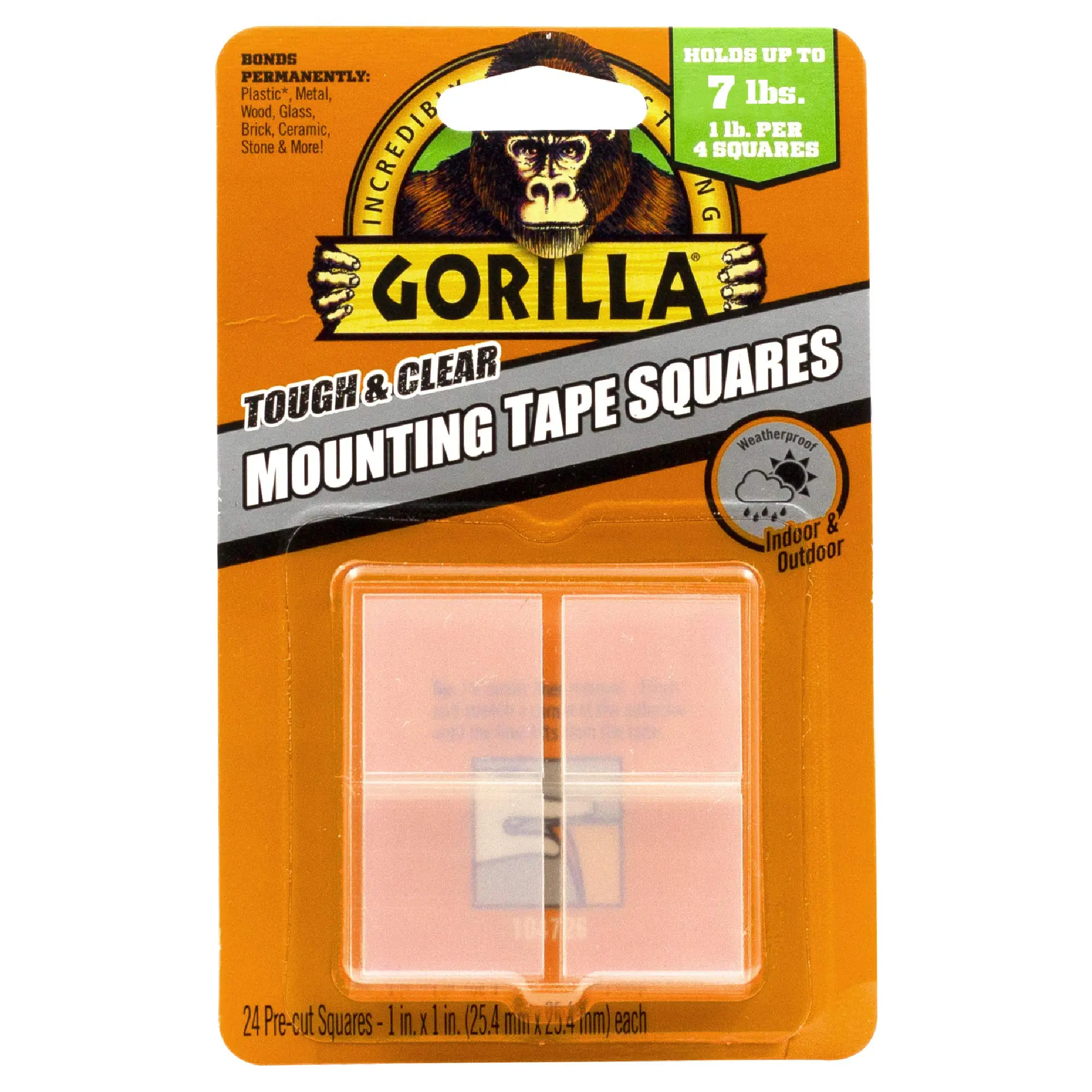 Gorilla Tough & Clear Double Sided Tape Squares, Clear, 24 1" Pre-Cut Mounting Squares (Pack of 1)