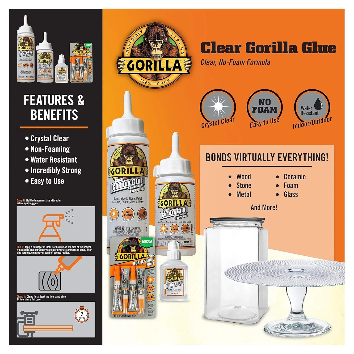 Gorilla Clear Glue, 3.75 Ounce Bottle - All Purpose, Water Resistant