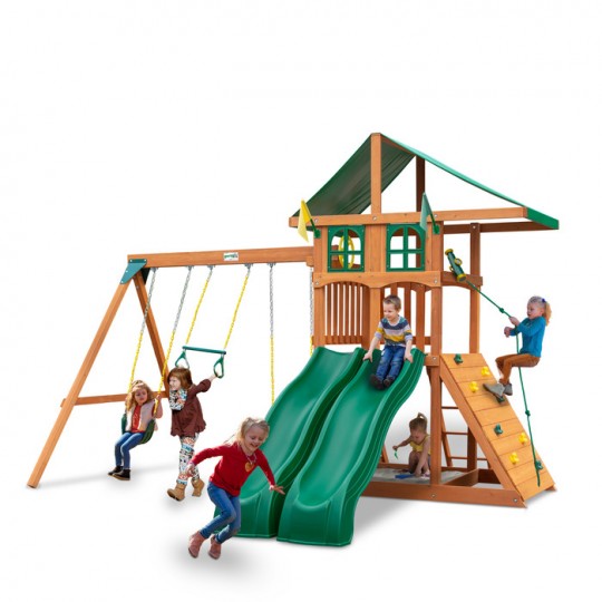 Outing w/ Double Slides w/ Deluxe Green Vinyl Canopy and Treehouse Add-On