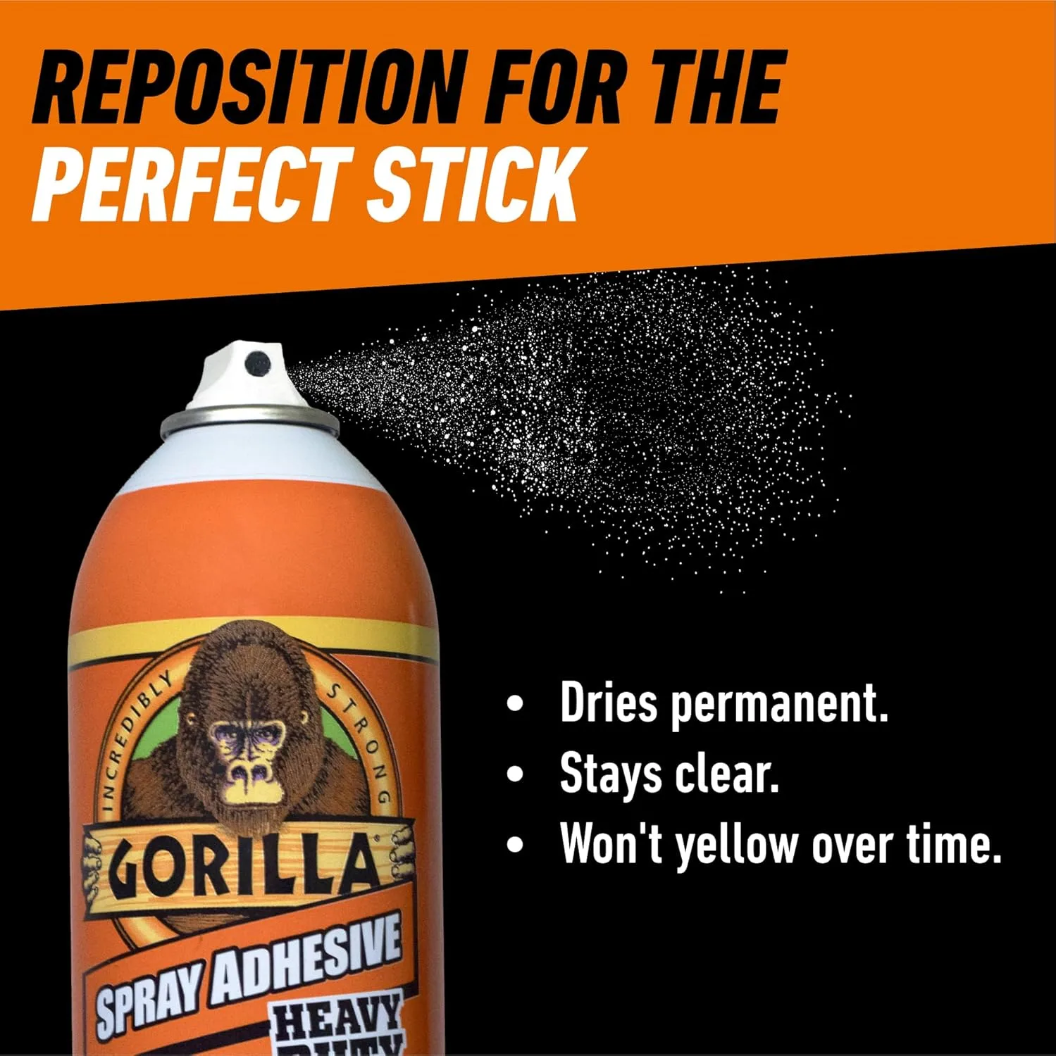 Gorilla Heavy Duty Spray Adhesive, Clear, 14 Ounce (Pack of 1)