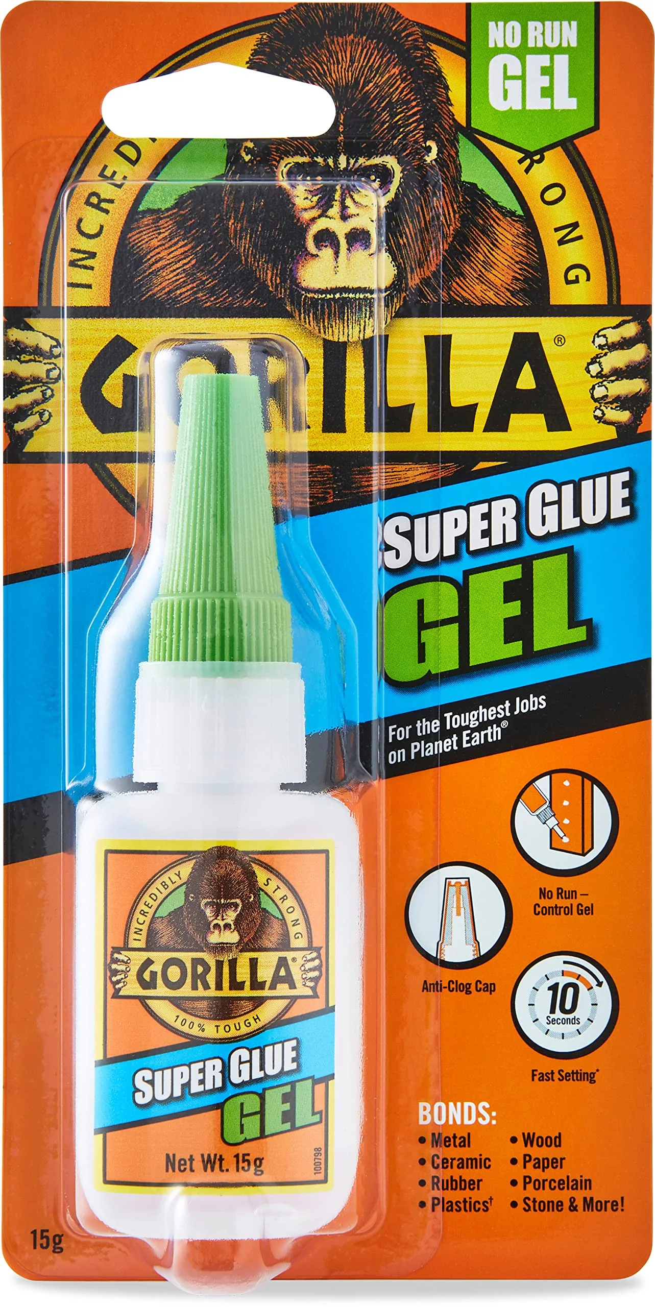 GORILLA Super Glue Gel, 0.53 oz Bottle - Clear