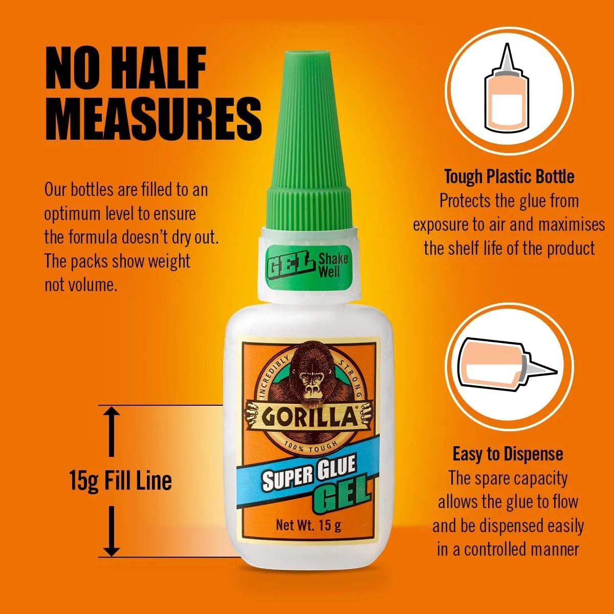 GORILLA Super Glue Gel, 0.53 oz Bottle - Clear