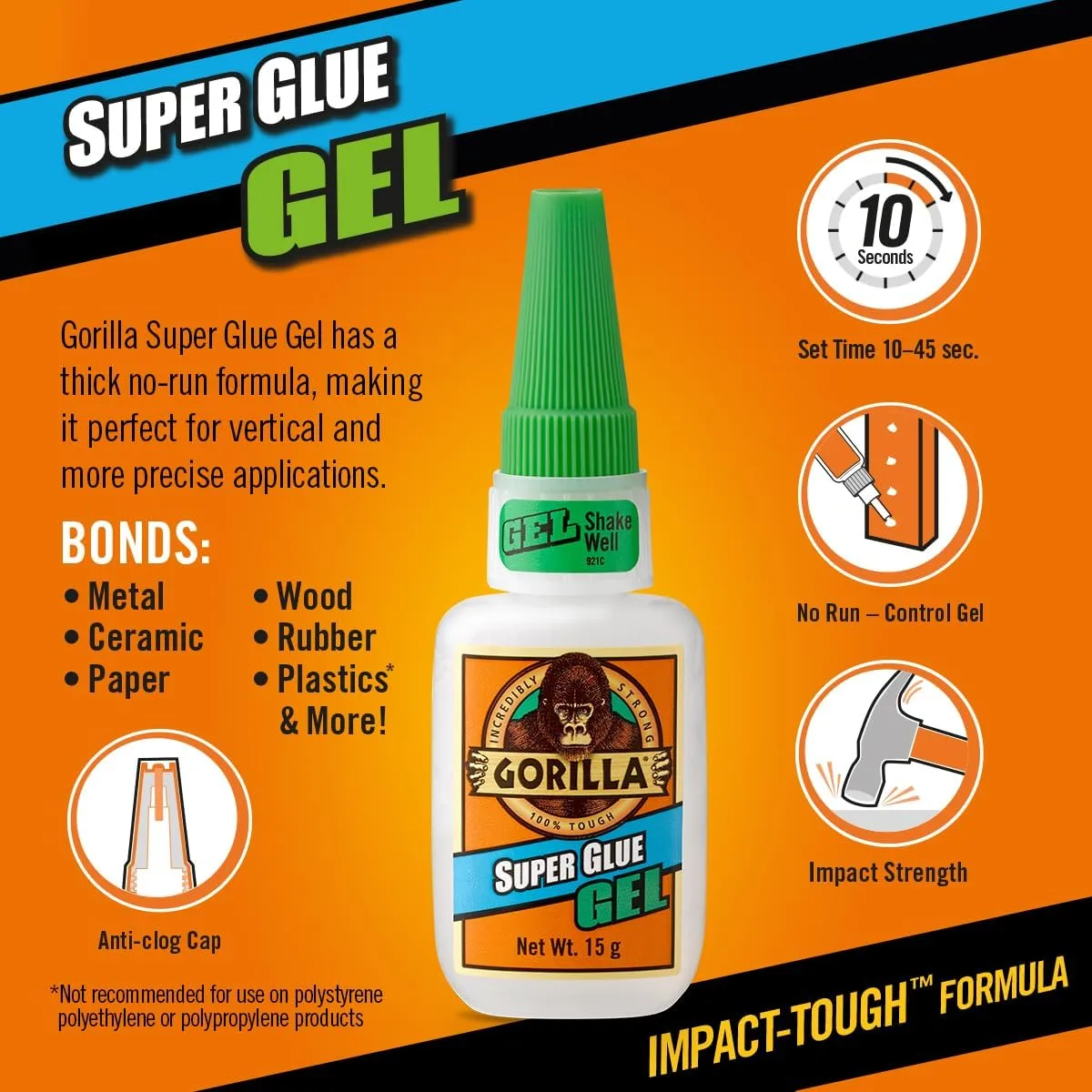 GORILLA Super Glue Gel, 0.53 oz Bottle - Clear