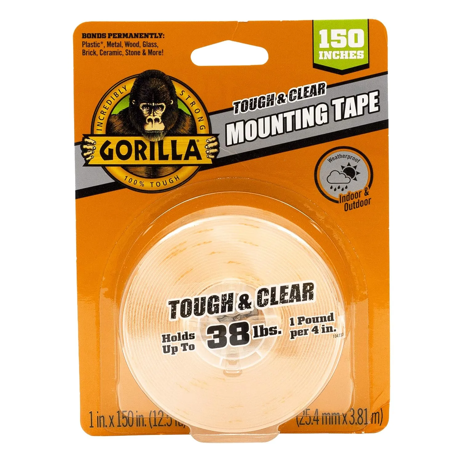 Gorilla Tough & Clear Double Sided Mounting Tape, Clear Tape, 1" x 150" (Pack of 1) - Weatherproof for Indoor or Outdoor 1 - Pack