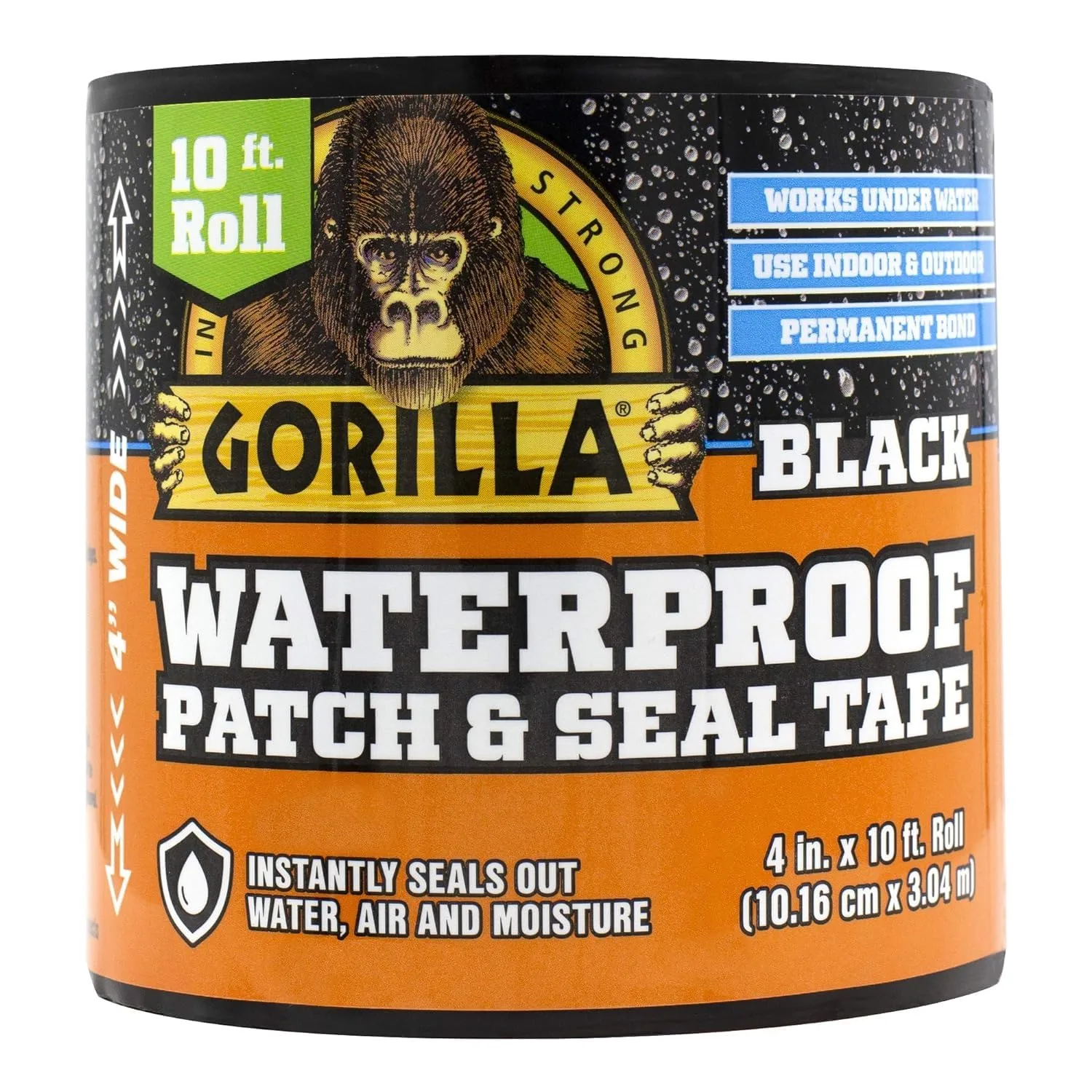 Gorilla Waterproof Patch & Seal Tape, 4in x 10ft, Black - 1 Pack