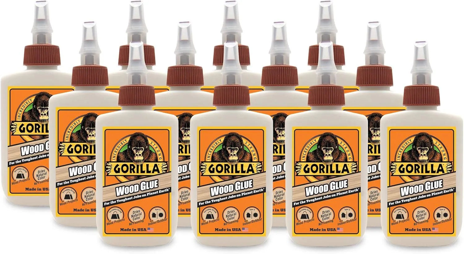 Gorilla Wood Glue, 4 oz Bottle (Pack of 12) - Natural