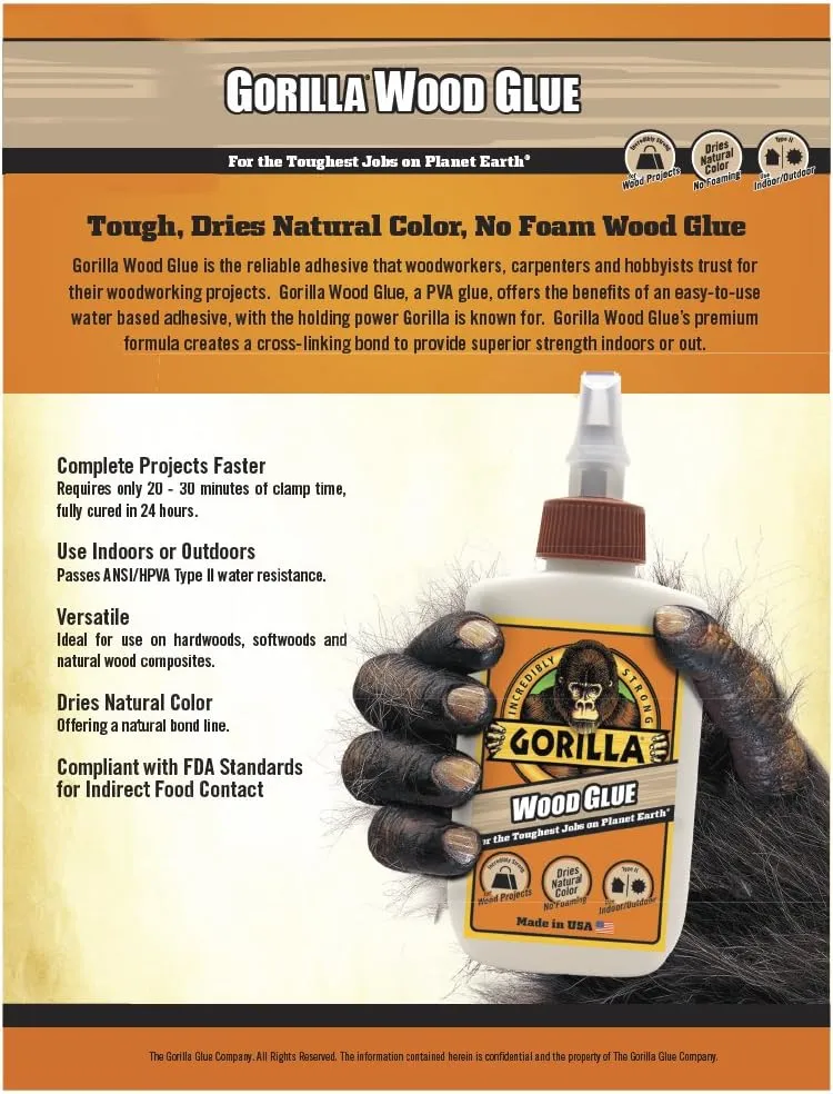 Gorilla Wood Glue, 4 oz Bottle (Pack of 12) - Natural